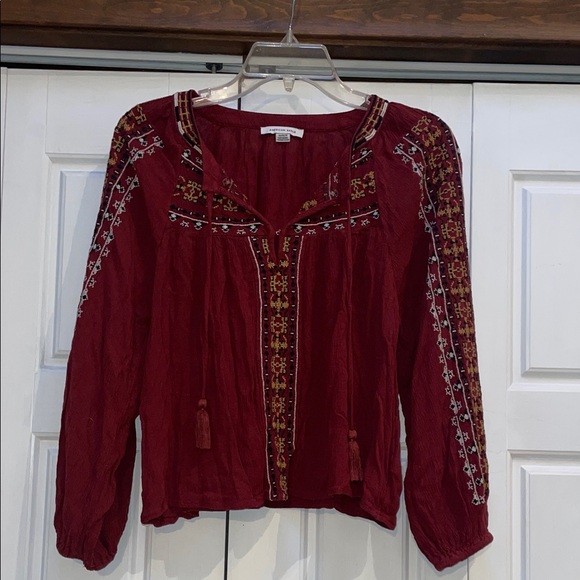 American Eagle Outfitters Red Embroidered Blouse - Picture 1 of 10